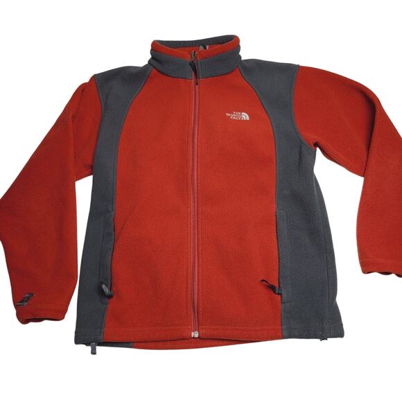 The North Face Women's Size Medium Red Grey Fleece Zip-up Jacket - Picture 1 of 6
